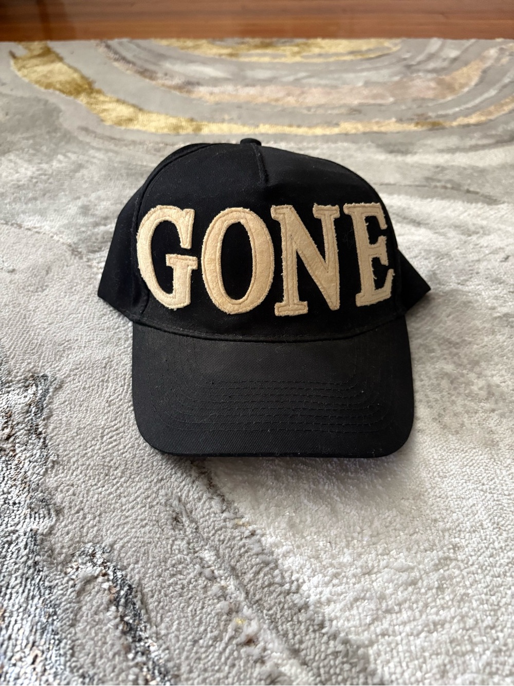Fresh+i+am Black Baseball Cap with 'GONE' Cream Embroidered Letters